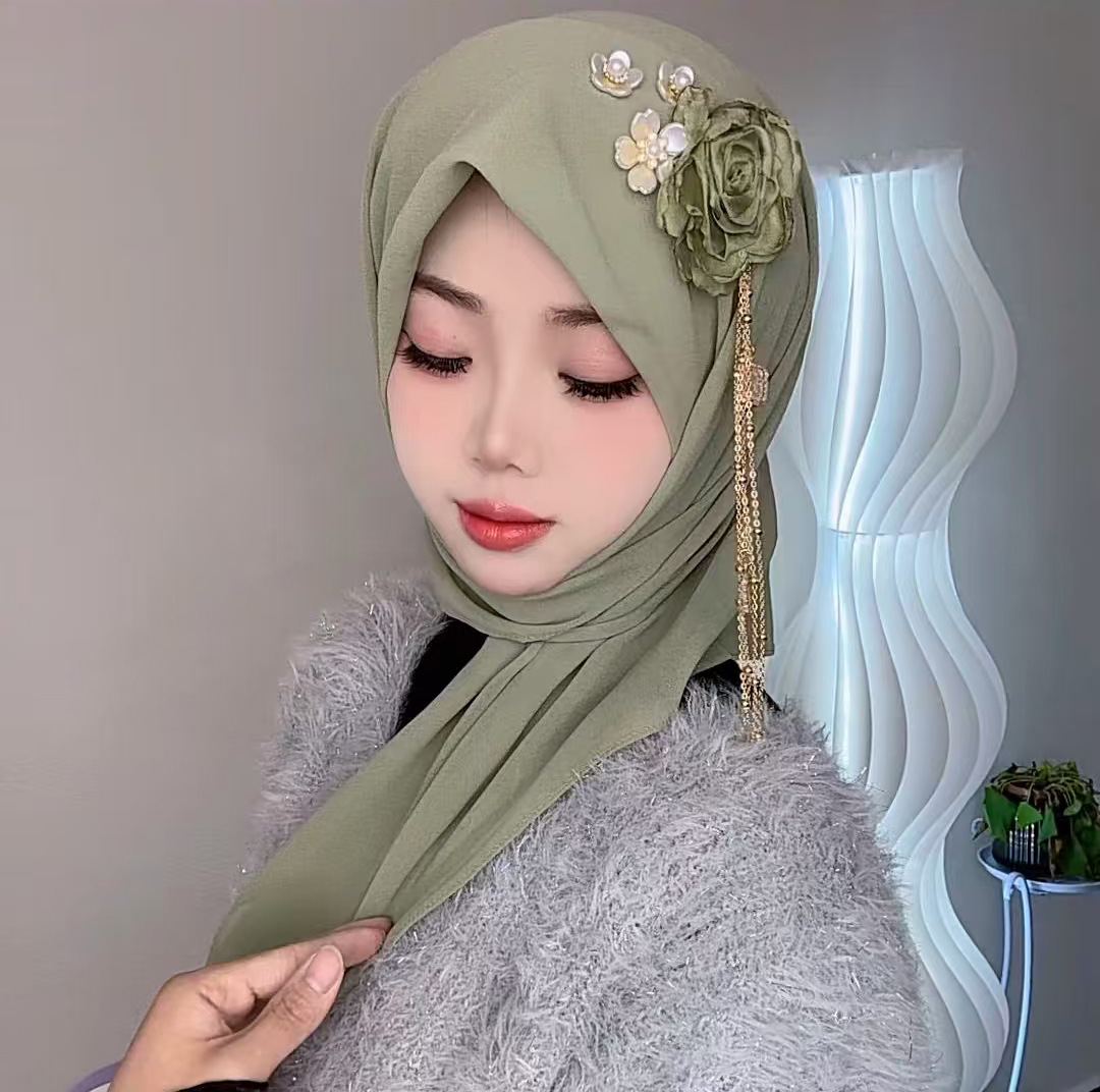 Dry Rose Solid Color Chiffon Square Scarf Flower Hui Ethnic Group Veil Headscarf for Women