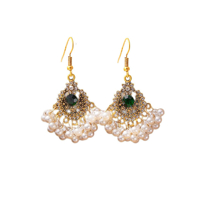 Ethnic Style Pearl Tassel Ear Hooks
