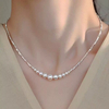 Shimmering Silver Chain with Curved Pearl Smile Necklace | Elegant Bridal Jewelry