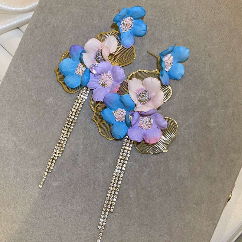 Summer Sweet Colorful Flower Rhinestone Tassel Earrings