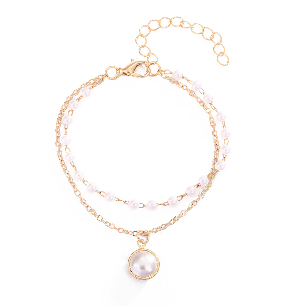 Double Layer Pearl Pendant Stackable Bracelet