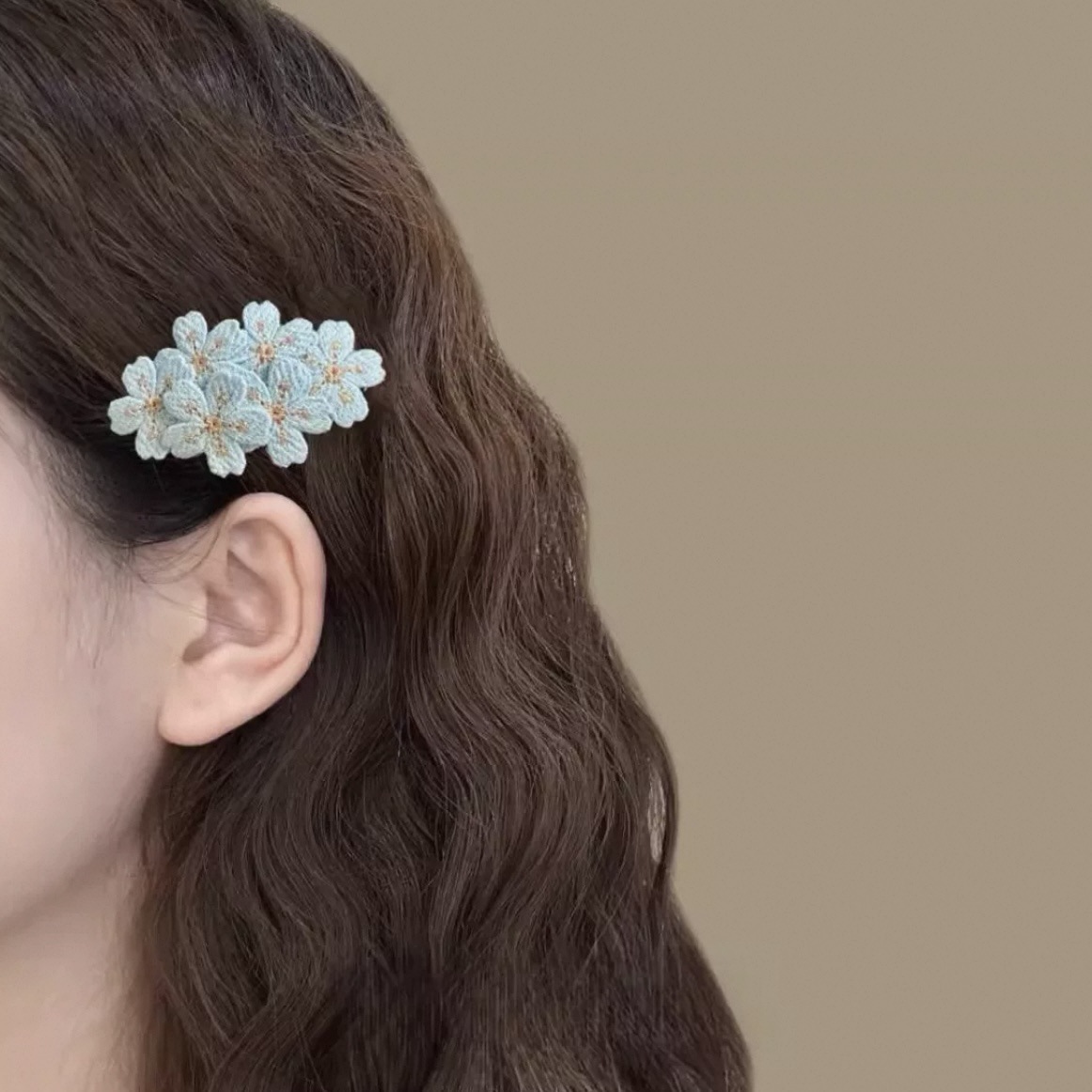 Sweet Pink Cherry Blossom Embroidered Hair Clips
