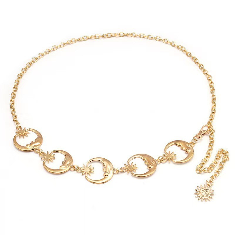 Vintage INS Metal Moon Waist Chain Belt for Women – Adjustable Dress Body Chain