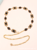 Gold Silver Metal Carved Oval Chain Waist Belt with Rhinestone for Women