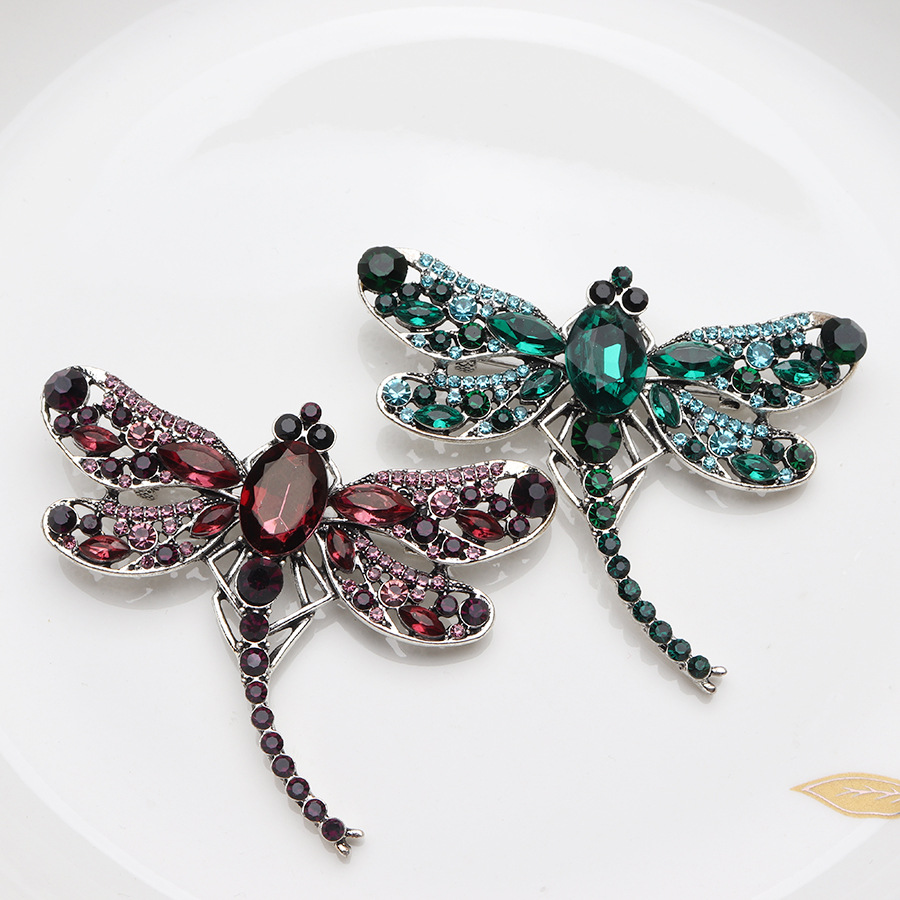 Teal Green Crystal Dragonfly Brooch