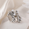 Silver Pearl Cluster Open Ring – Vintage Textured Statement Ring for Women, Adjustable Fashion Jewelry