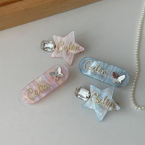 Letter & Star Acetic Acid Side Hair Clip for Women