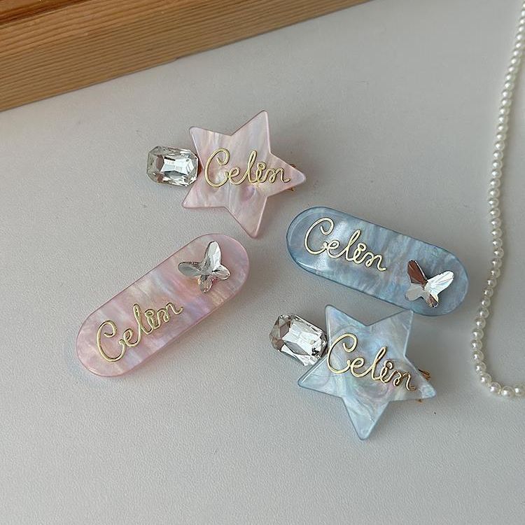 Letter & Star Acetic Acid Side Hair Clip for Women