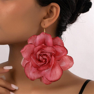 Oversized Chiffon Rose Flower Earrings for Women