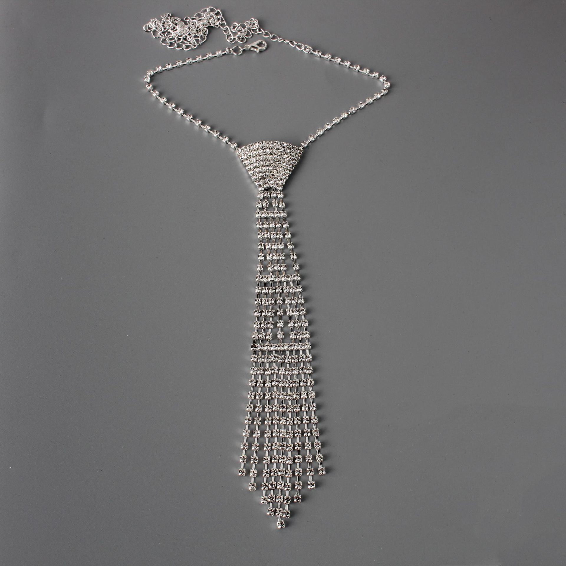 Long Tassel Bow Tie Rhinestone Necklace for Women