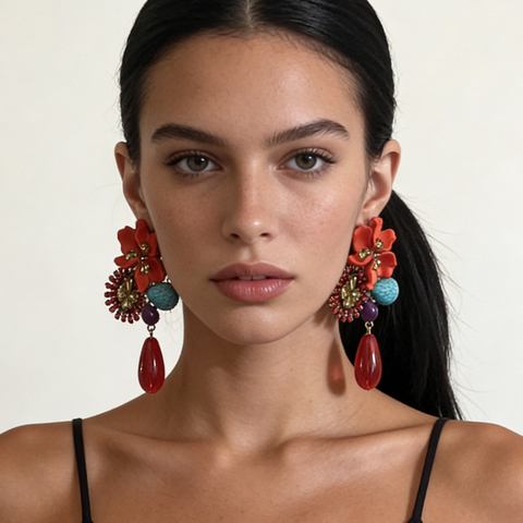 Vintage Resin Flower Drop Earrings