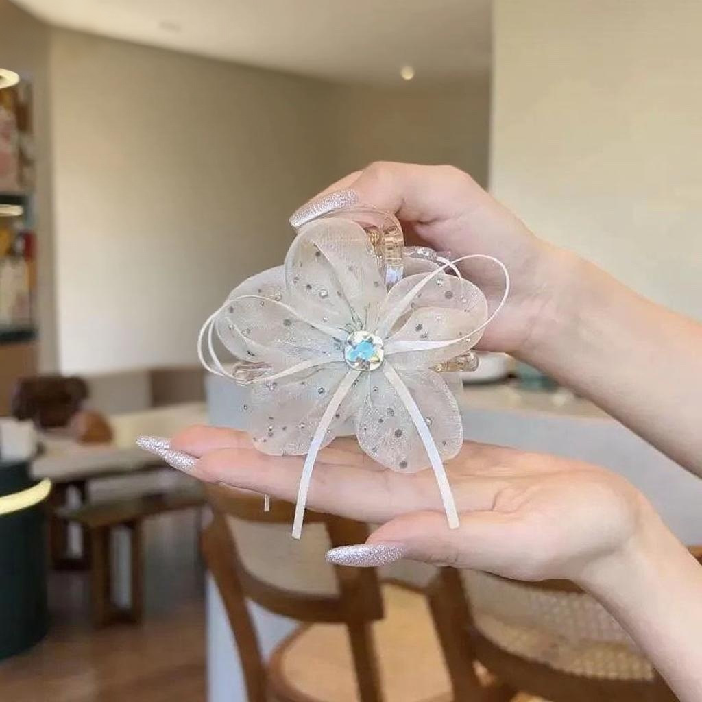 Bow Mesh Ribbon Flower Hair Claw Clip