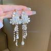 Shell Flower Tassel Pearl Earrings Chinese Style Elegant Dangle Earrings