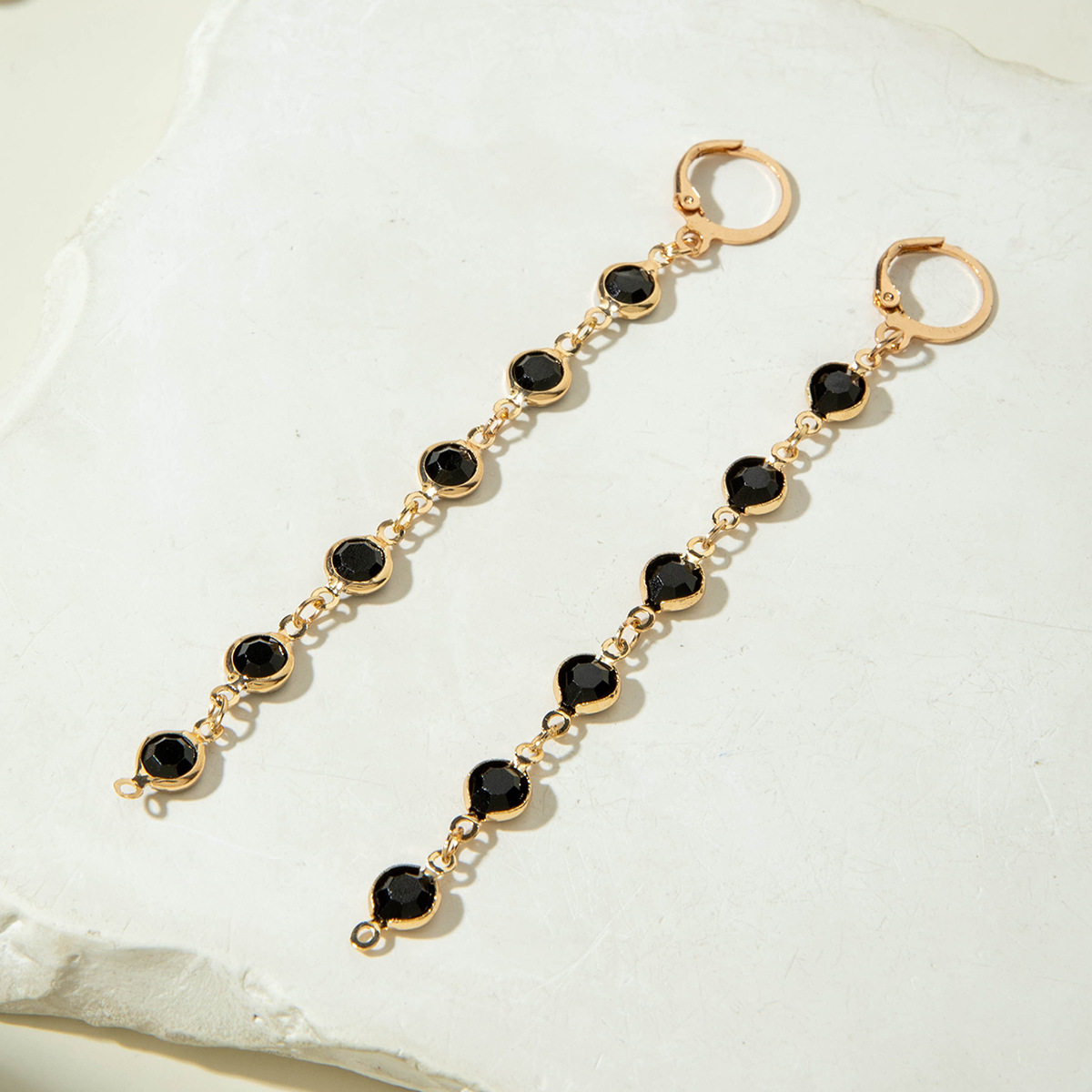 Long Black Crystal Drop Earrings