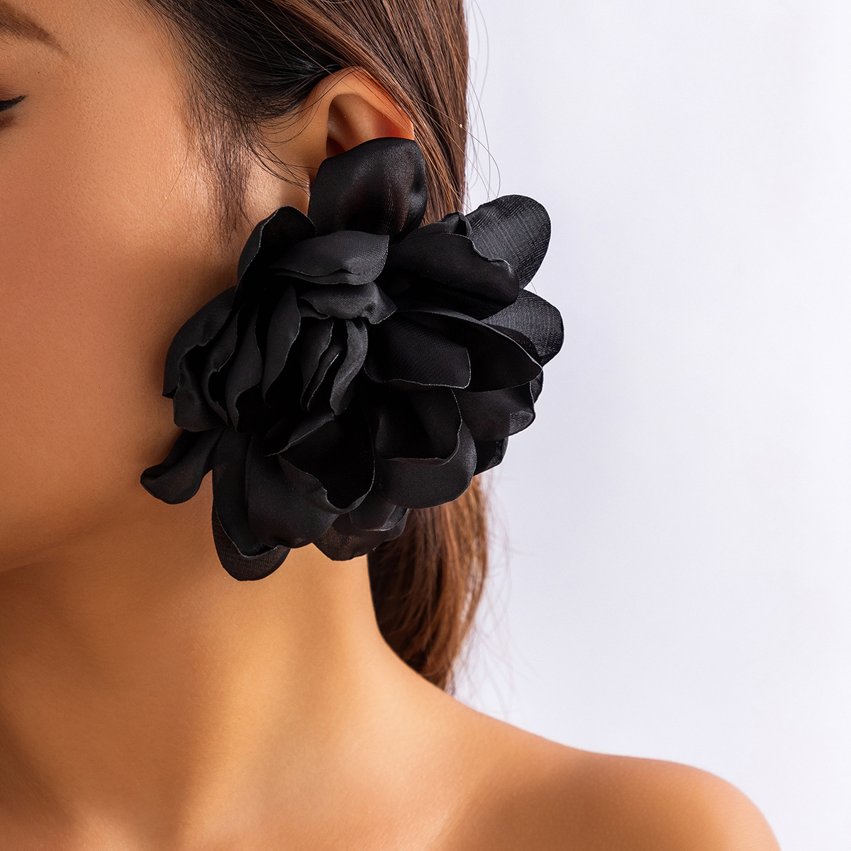 Oversized Fabric Flower Statement Earrings