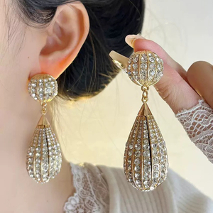 European & American Luxury Full Rhinestone Waterdrop Hot Air Balloon Earrings