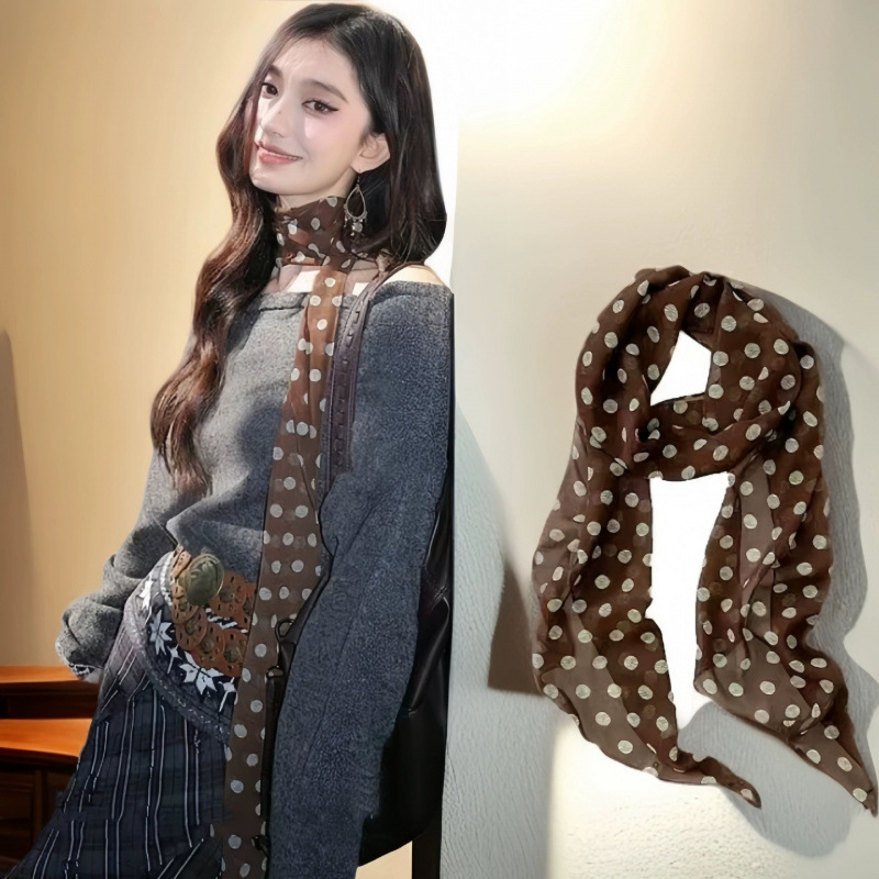 New Brown Polka Dot Long Scarf for Women