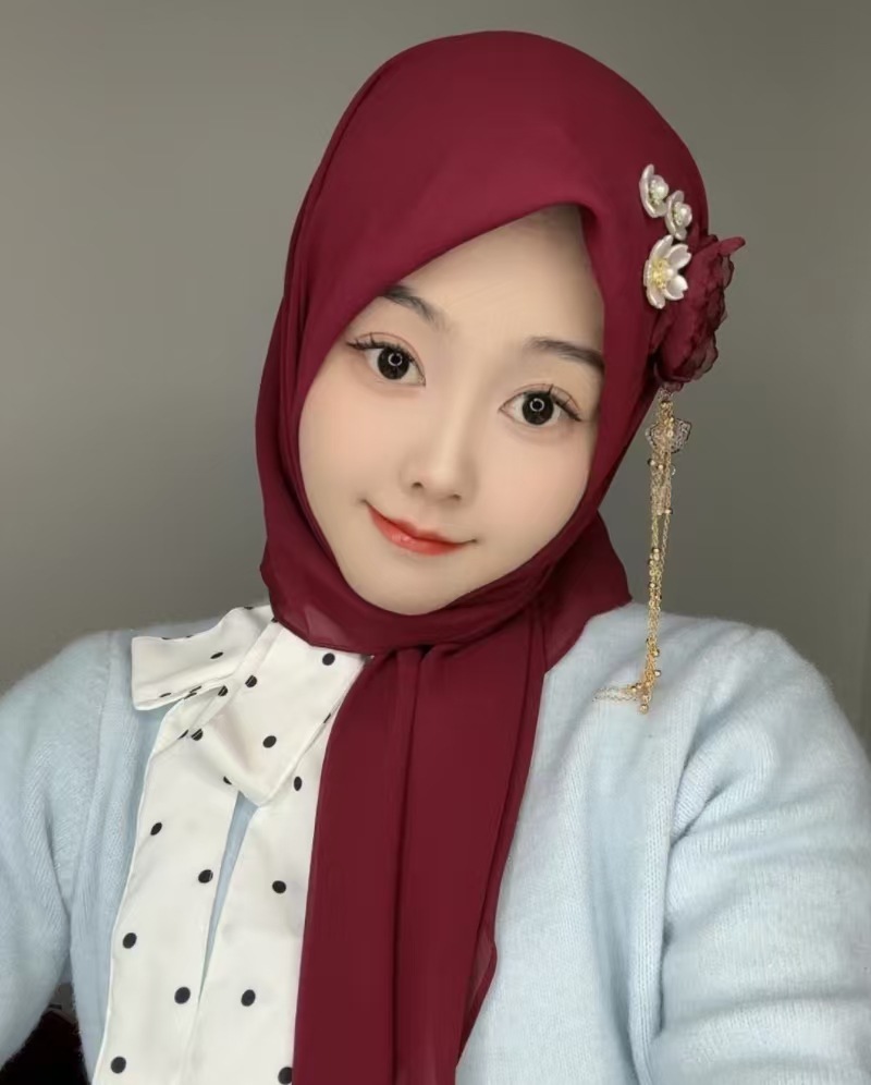 Dry Rose Solid Color Chiffon Square Scarf Flower Hui Ethnic Group Veil Headscarf for Women