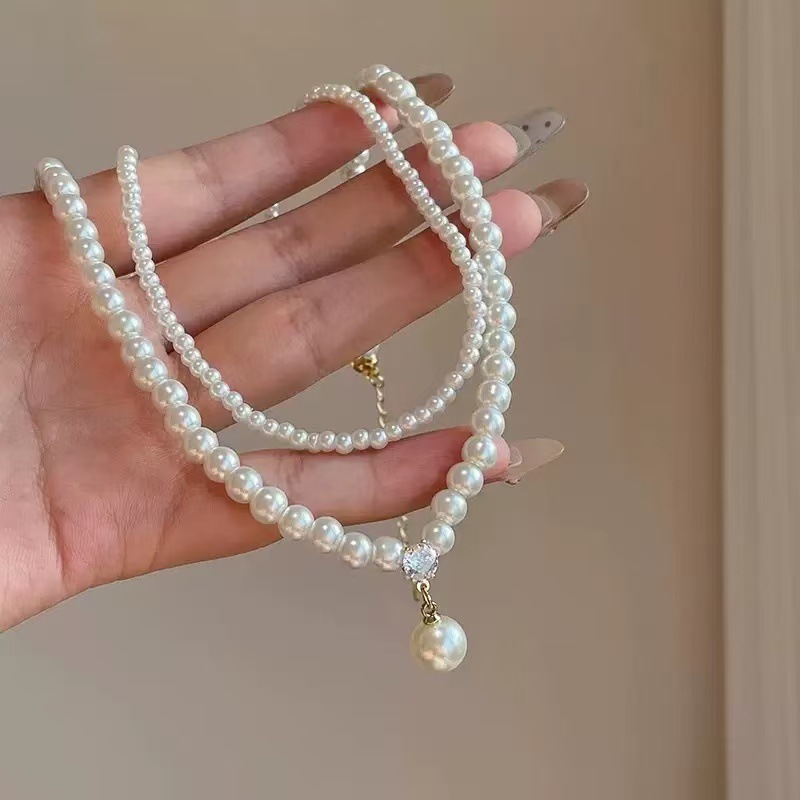 Vintage-Inspired Double Pearl Chain Necklace | Timeless Pearl Drop Accessory