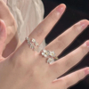 Silver Floral Branch Open Ring Set – Delicate Gold Accent Flower Statement Rings, Nature Inspired Jewelry for Women