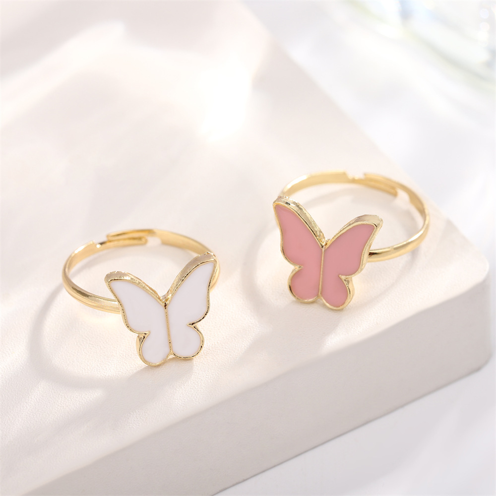 Korean Style Pink Enamel Butterfly Jewelry Set