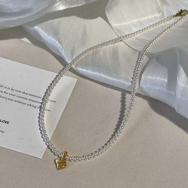 Vintage-Inspired Pearl Necklace | Gold Heart Pendant for Bridal & Casual Wear