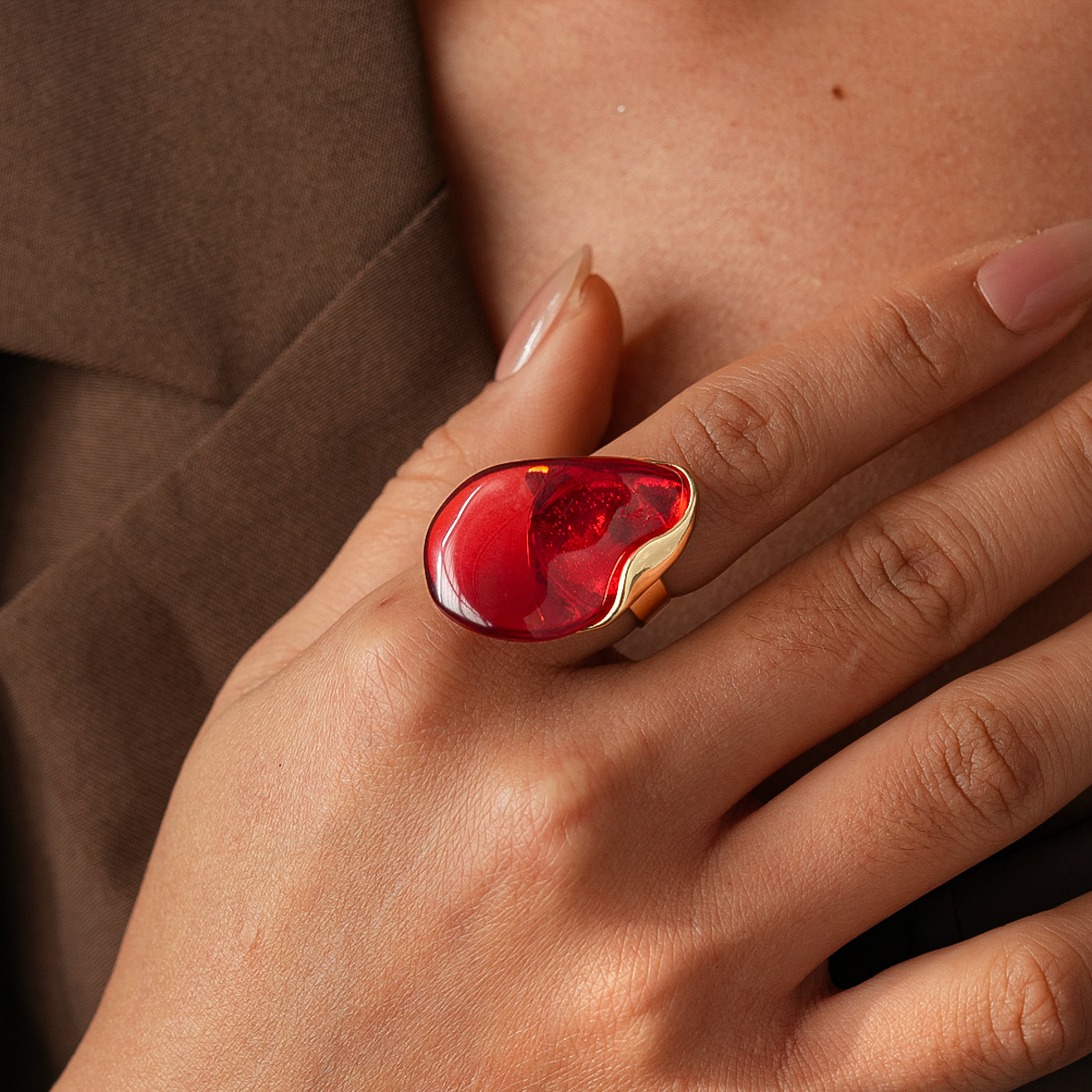 European Style Metal Zircon Square & Round Open Ring
