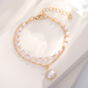 Double Layer Pearl Pendant Stackable Bracelet