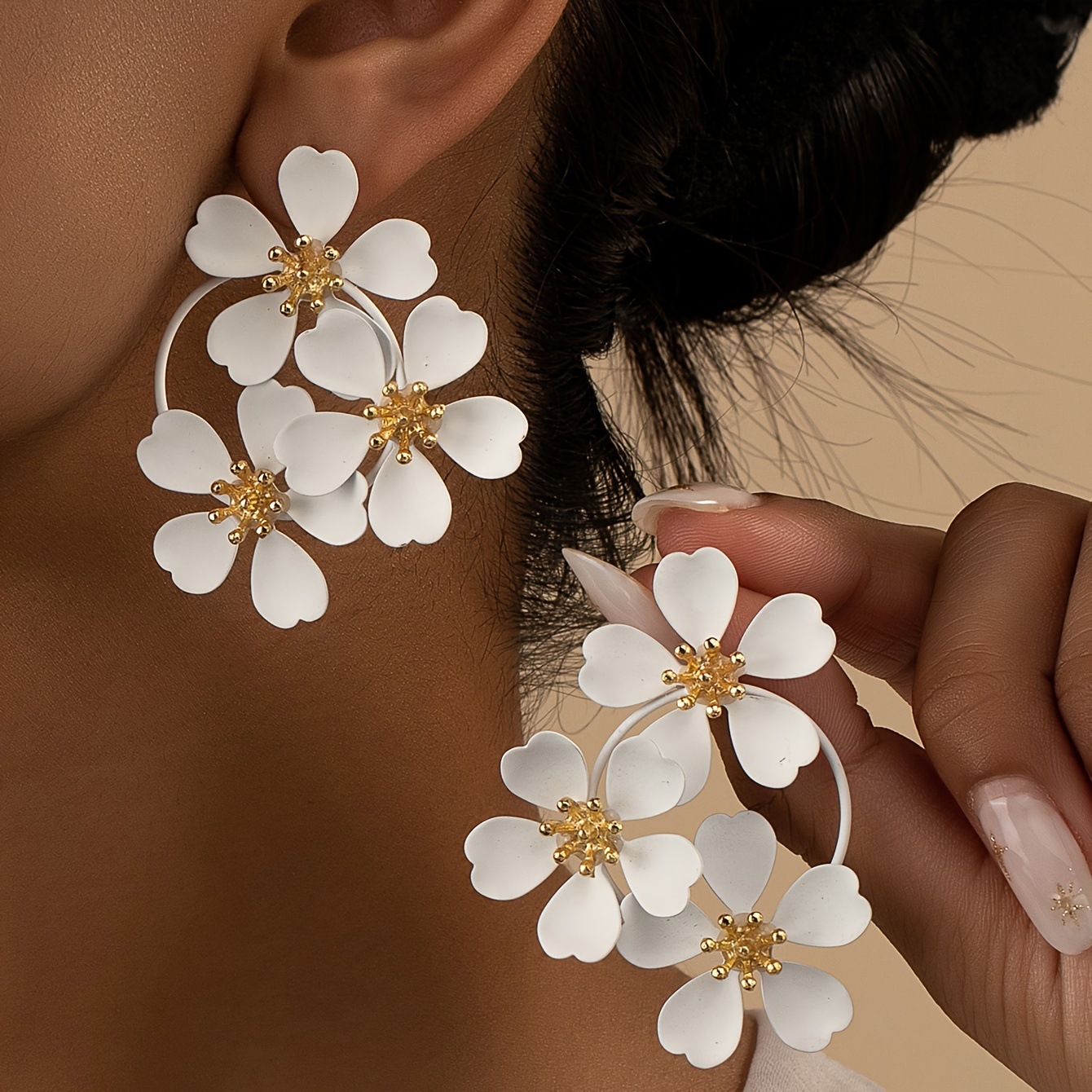 Vintage Camellia Flower Hoop Earrings