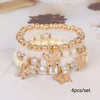 4pcs/Set Elegant Gold Butterfly Charm Beaded Bracelets Stackable Crystal Pearl Bracelet Set
