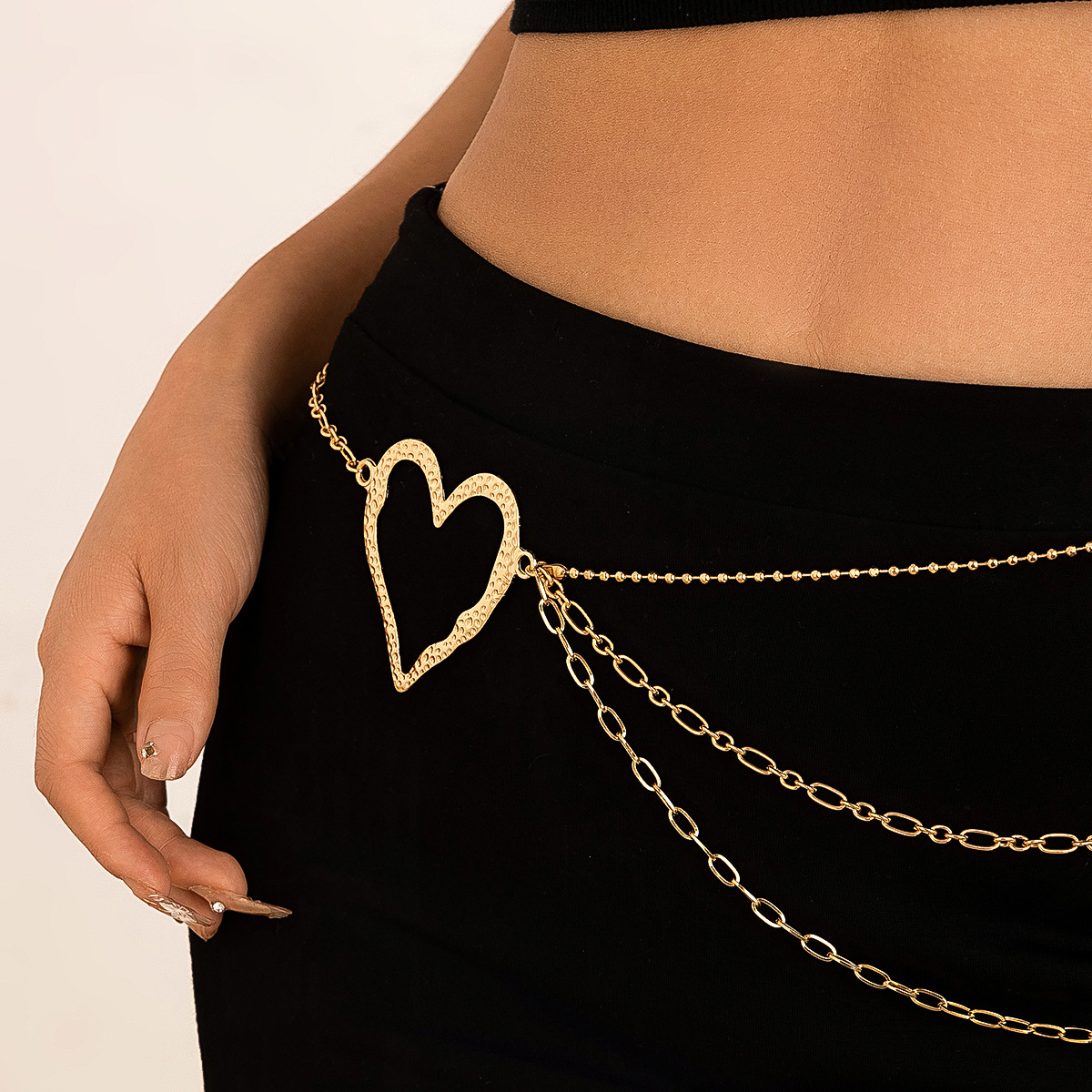 Sweet Cool INS Style Big Heart Waist Chain for Women – Metal Thin Body Chain