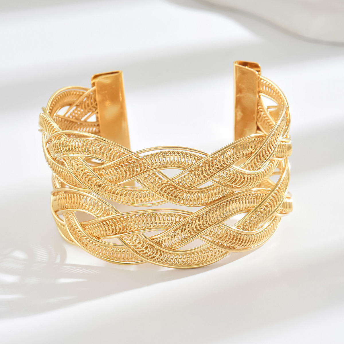 Vintage Braided Gold Cuff Bracelet | Intricate Woven Metal Bangle