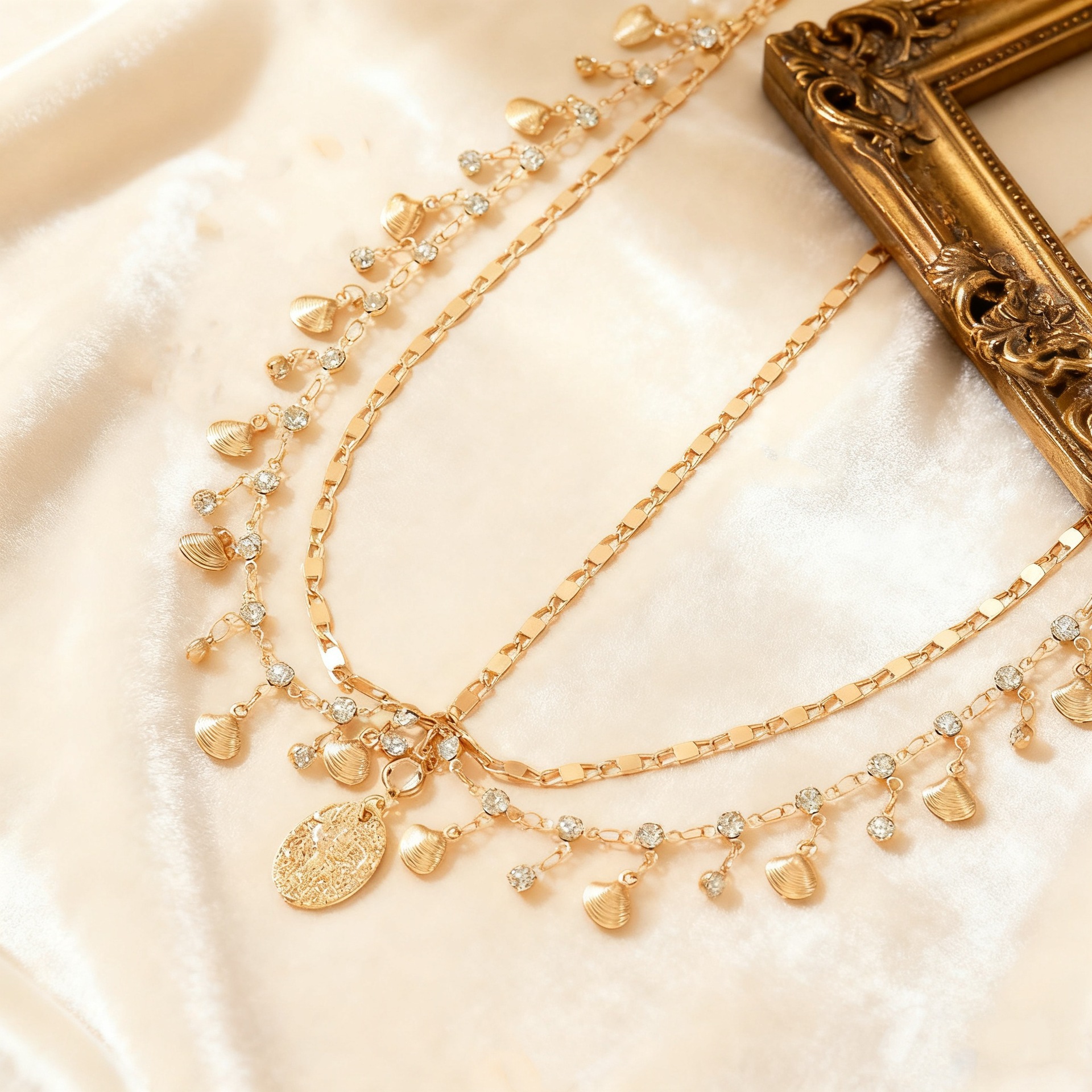 European Style Diamond Scallop Tassel Head Chain