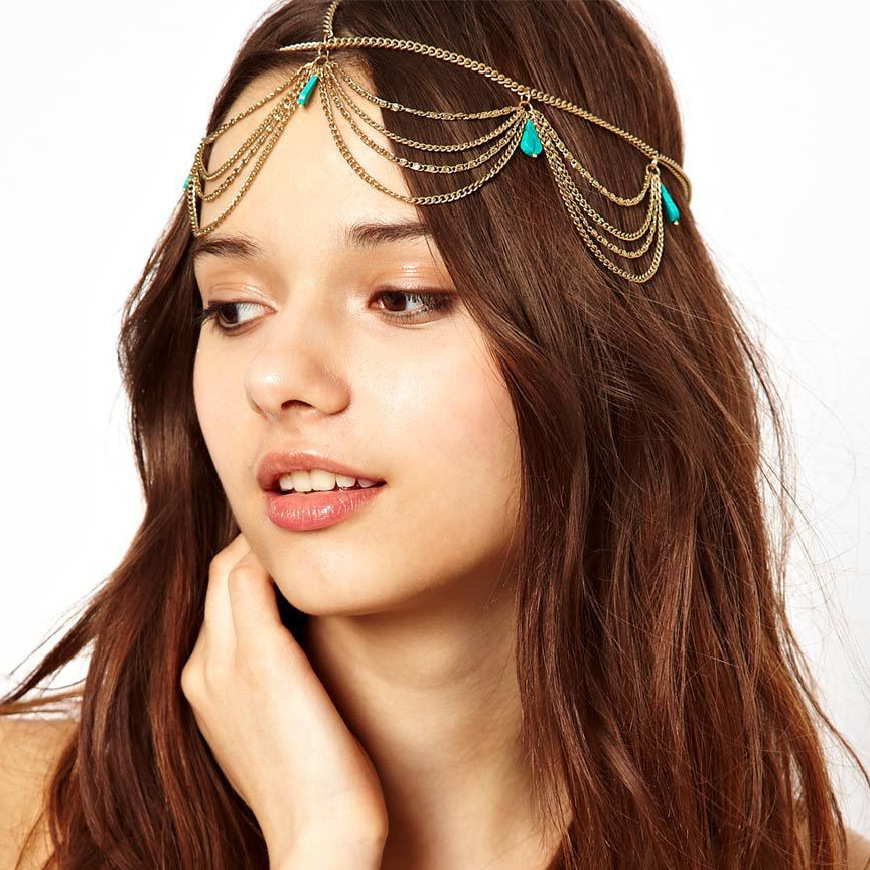 European Multi-Layer Turquoise Drop Head Chain for Women