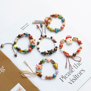 Cute Cartoon Ceramic Beaded Bracelet Set Handmade Adjustable Animal Food Charm Bracelets