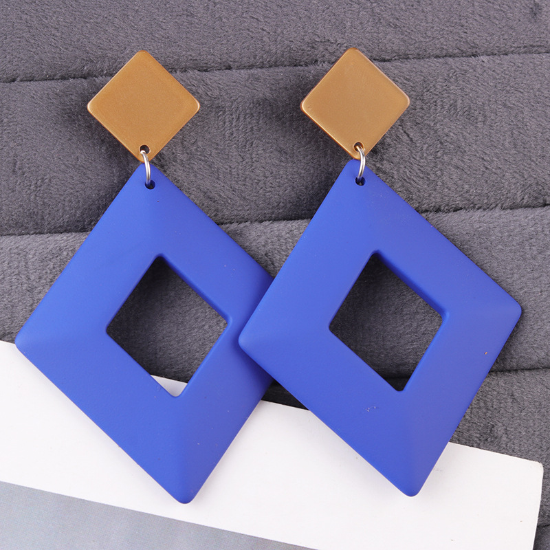 Bold Geometric Hollow Square Drop Earrings | Colorful Acrylic Statement Earrings
