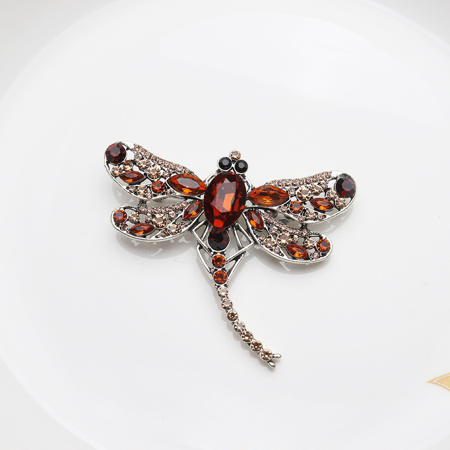 Teal Green Crystal Dragonfly Brooch
