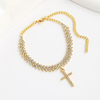 Rhinestone Cross Anklet for Women, Silver Plated Crystal Wave Ankle Bracele