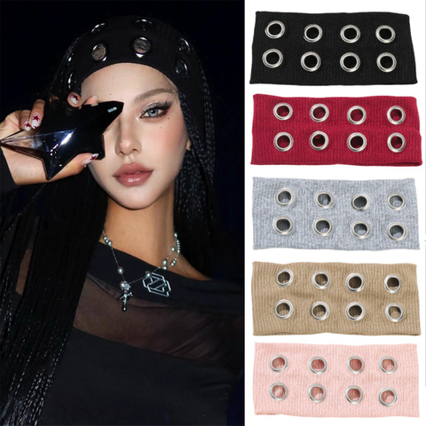 Metal Circular Hole Hollowed-out Elastic Hair Band