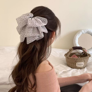 New French Vintage Polka Dot Tulle Bow Hair Claw Clip