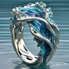 Ocean Wave Enamel Ring Collection – Blue/Purple Crystal Wave Statement Ring for Women Ocean Inspired Jewelry