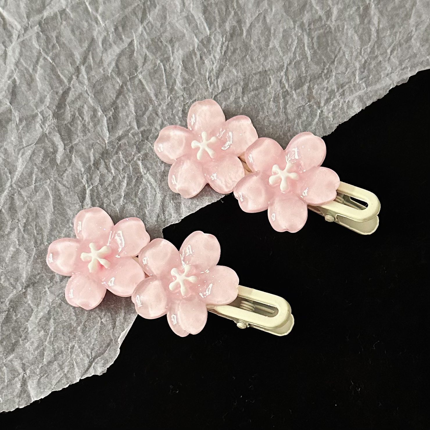 Glitter Pink Cherry Blossom Hair Clips
