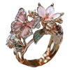 Enamel Butterfly & Flower Ring | Rose Gold Crystal Floral Jewelry