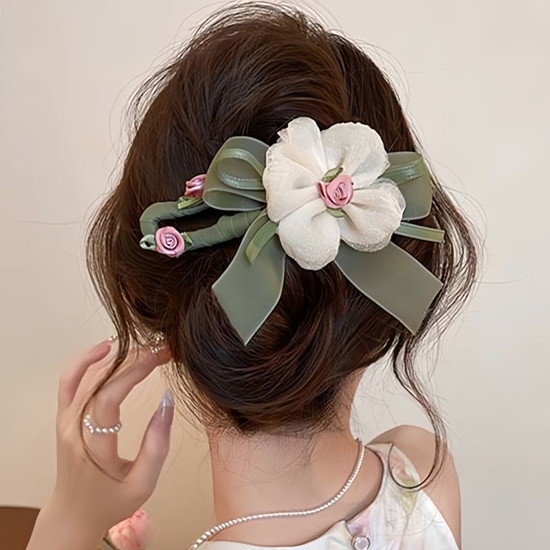 Spring Summer Color Block Bow Hair Claw Clip