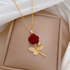 Luxury Full Diamond Rose Stainless Steel Necklace
