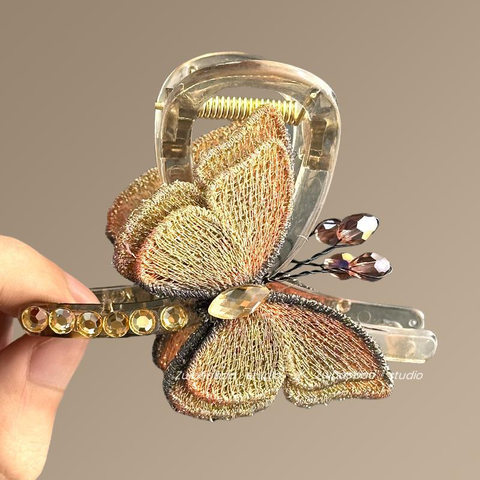 Vintage Embroidered Butterfly Hair Claw