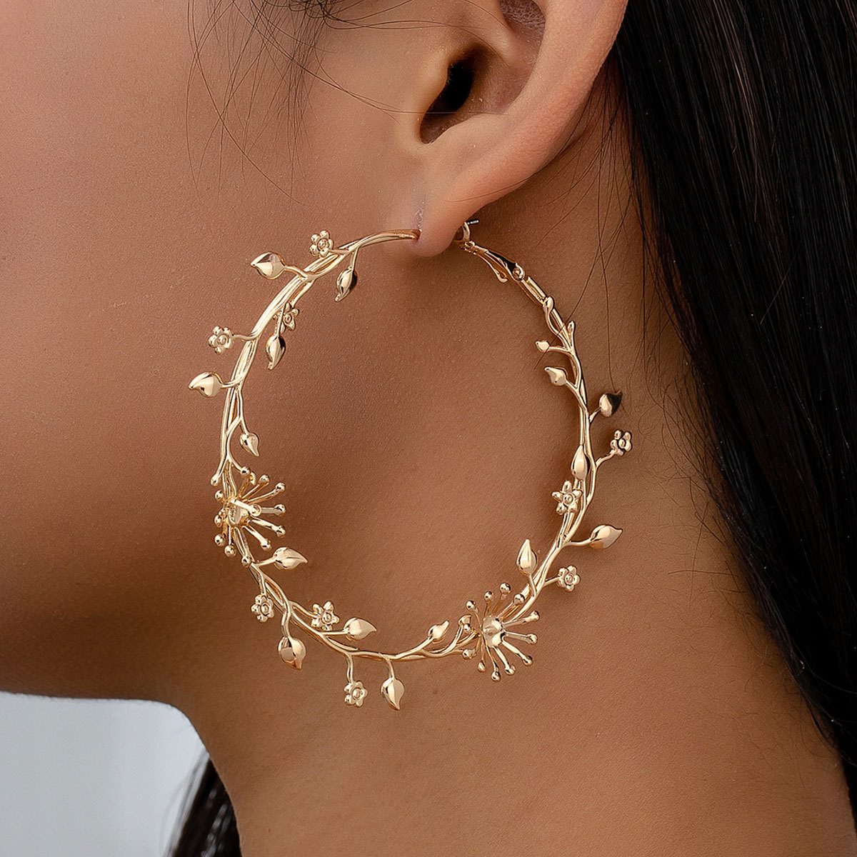 Oversized Gold Flower Hoop Earrings