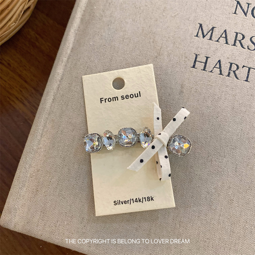 Polka Dot Bow Rhinestone Hair Clip