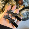 Black Velvet Rhinestone Bow Hair Clips Luxury Sparkle Side Barrettes