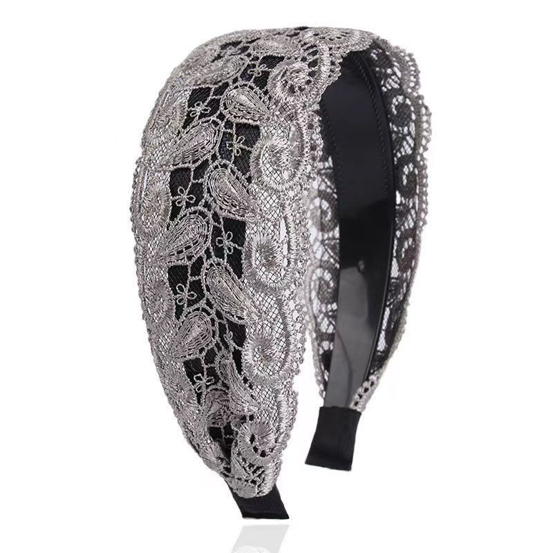 Wide Lace Breathable Headband for Women - White Hair Coverage